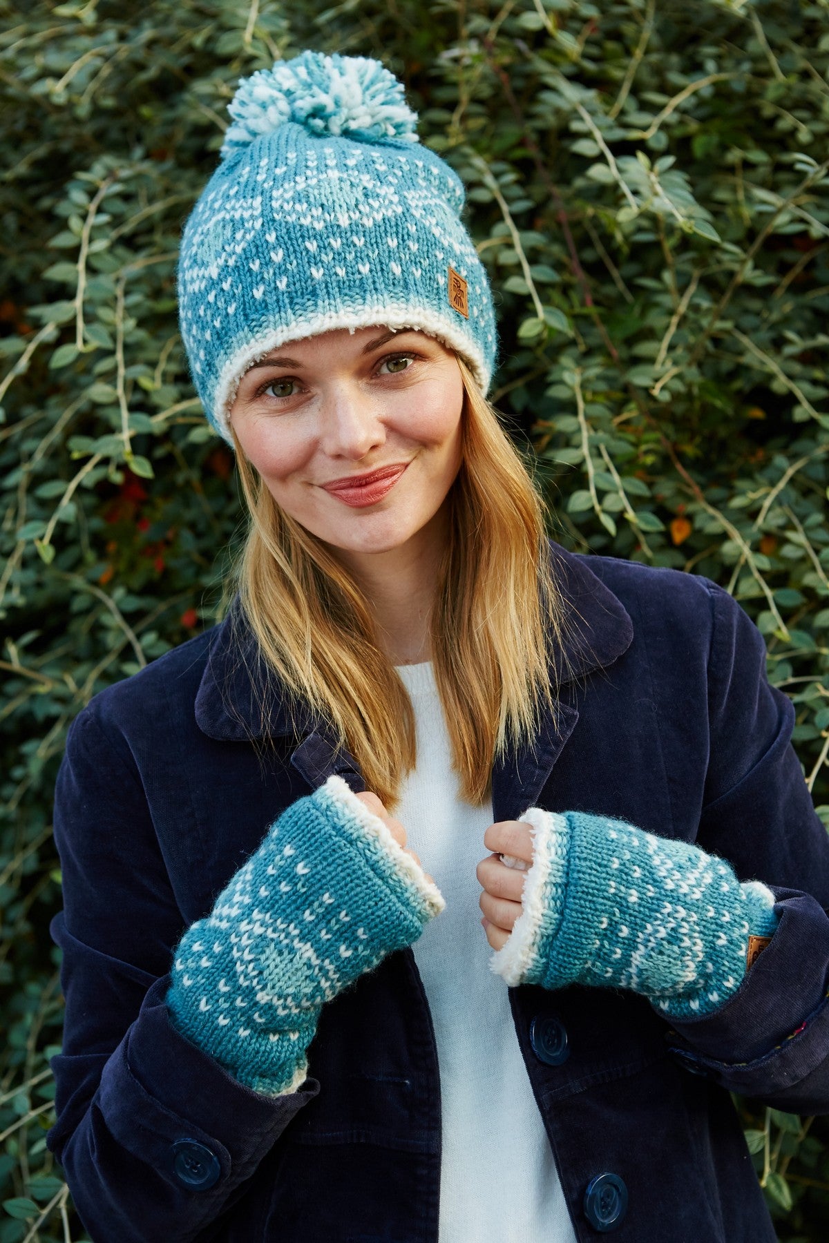 Pachamama Pentle Bay Bobble Beanie, Hand Knitted, Sherpa Fleece Lined, Wool