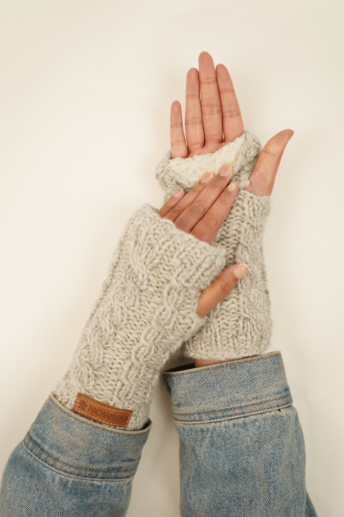 Pachamama Chamonix Handwarmer, Hand Knitted, Sherpa Fleece Lined, Oatmeal
