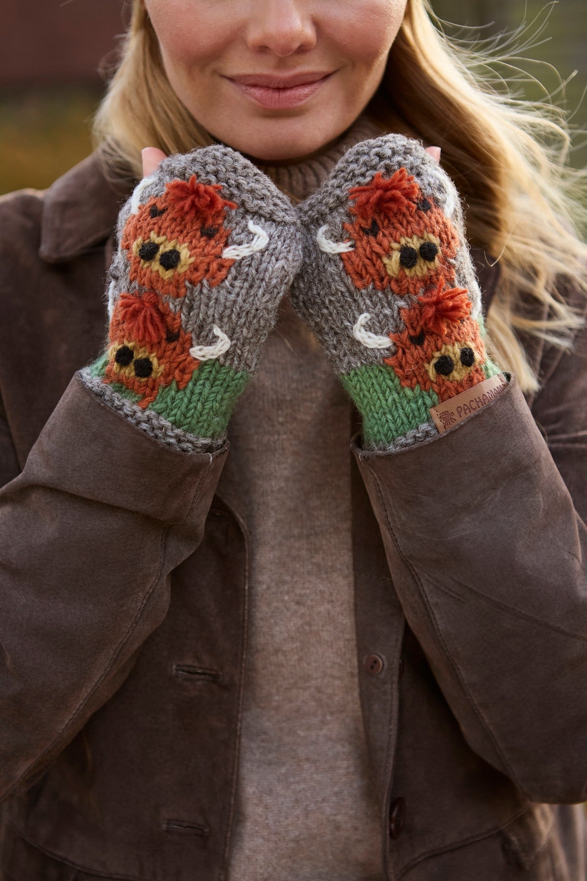 Pachamama Herd Of Highland Cow Handwarmers, Hand Made, Lined, 100% Wool Outer