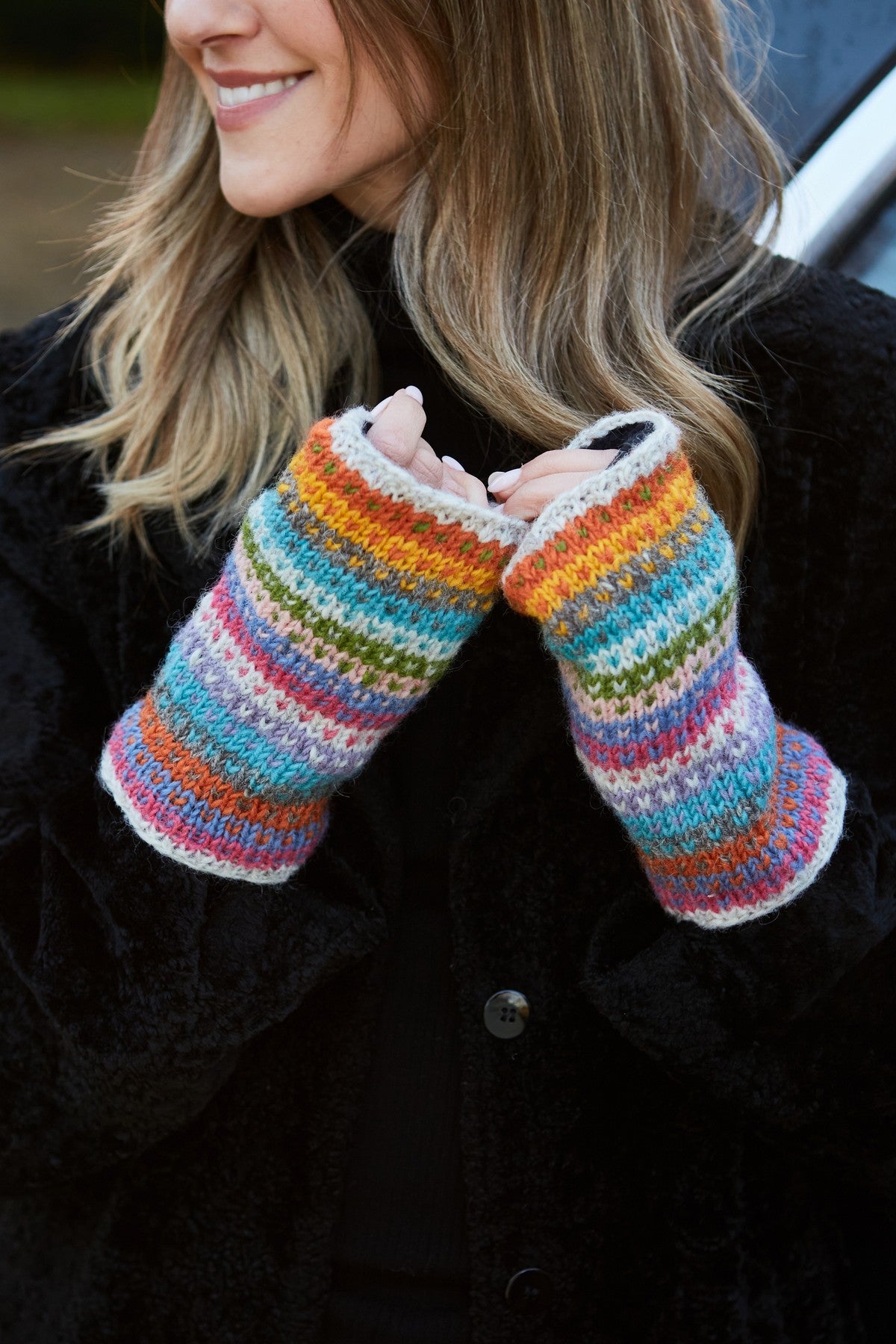 Pachamama Villarica Handwarmer, Hand Knitted, Lined, Wool, Multicoloured