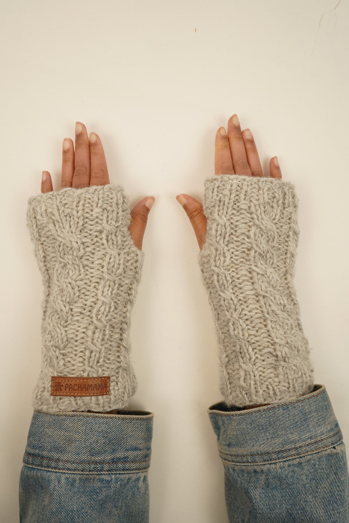 Pachamama Chamonix Handwarmer, Hand Knitted, Sherpa Fleece Lined, Oatmeal