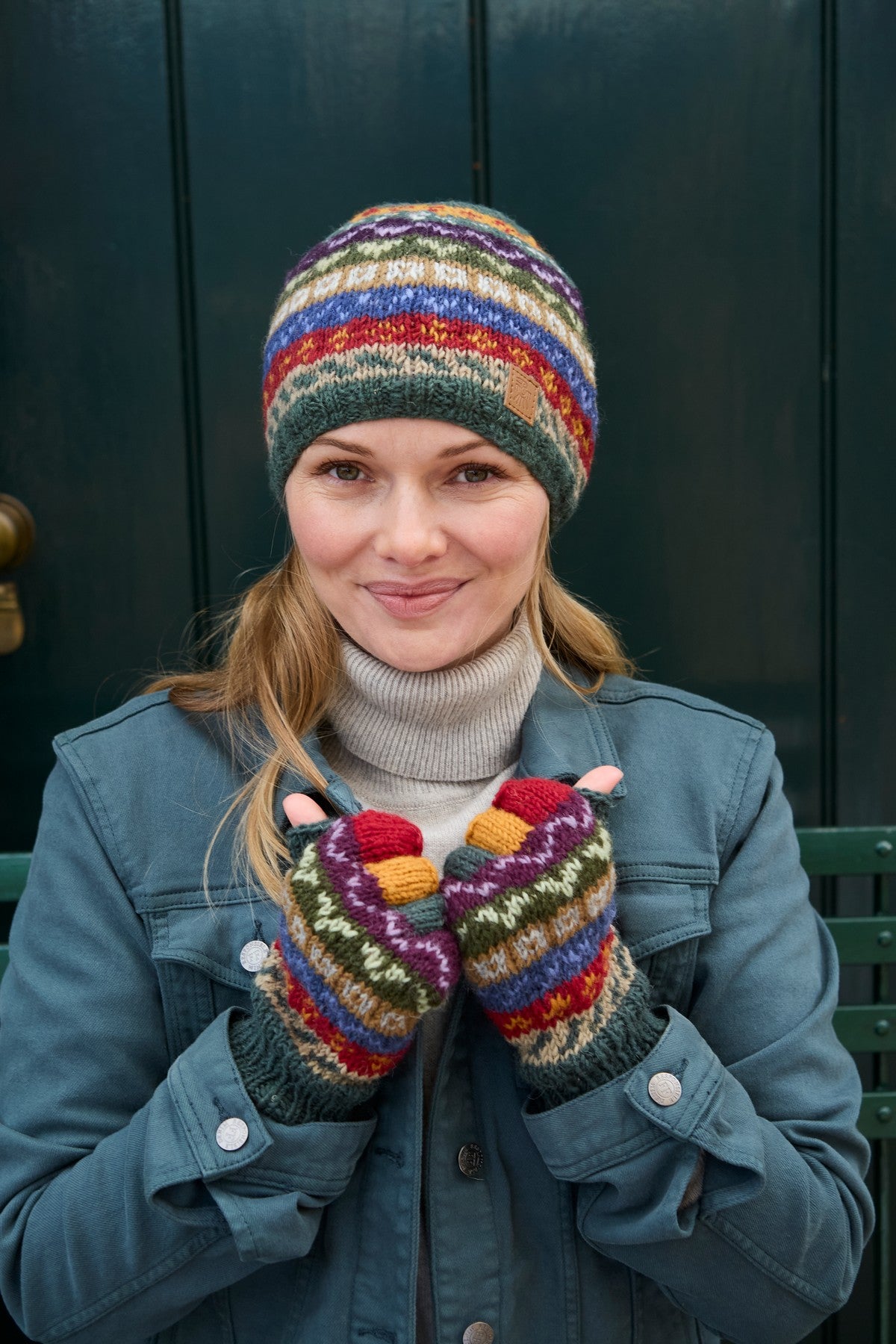 Pachamama Elveden Fingerless Gloves, Hand Knitted, Unlined, 100% Wool