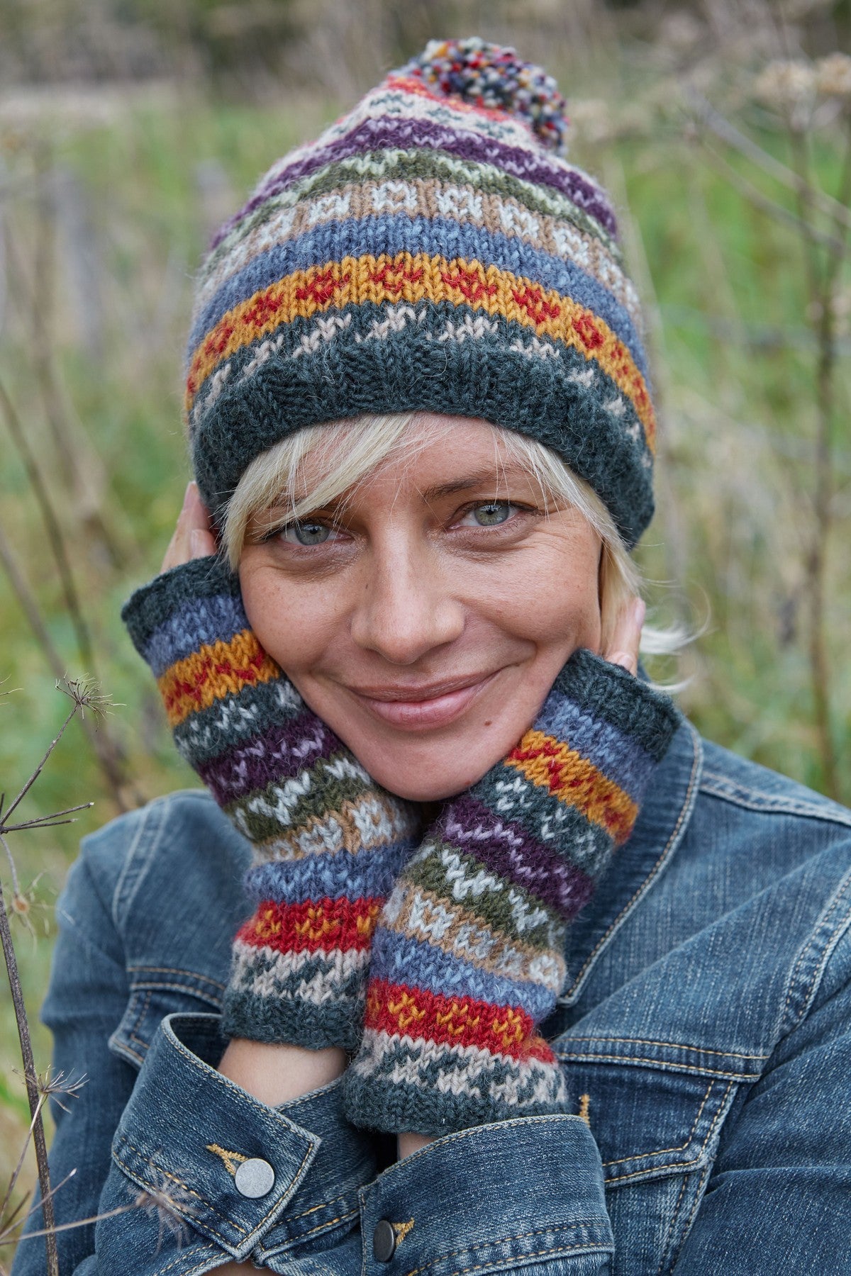 Pachamama Elveden Handwarmer, Hand Knitted, Lined, Wool, Fairisle Multicoloured