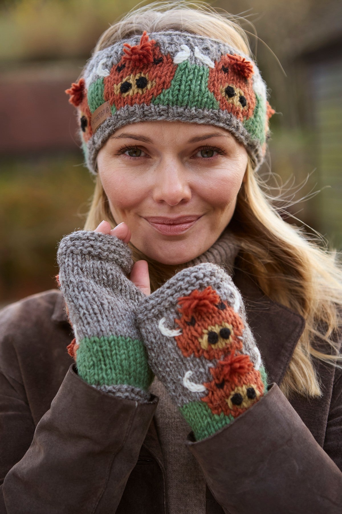 Pachamama Herd Of Highland Cow Handwarmers, Hand Made, Lined, 100% Wool Outer