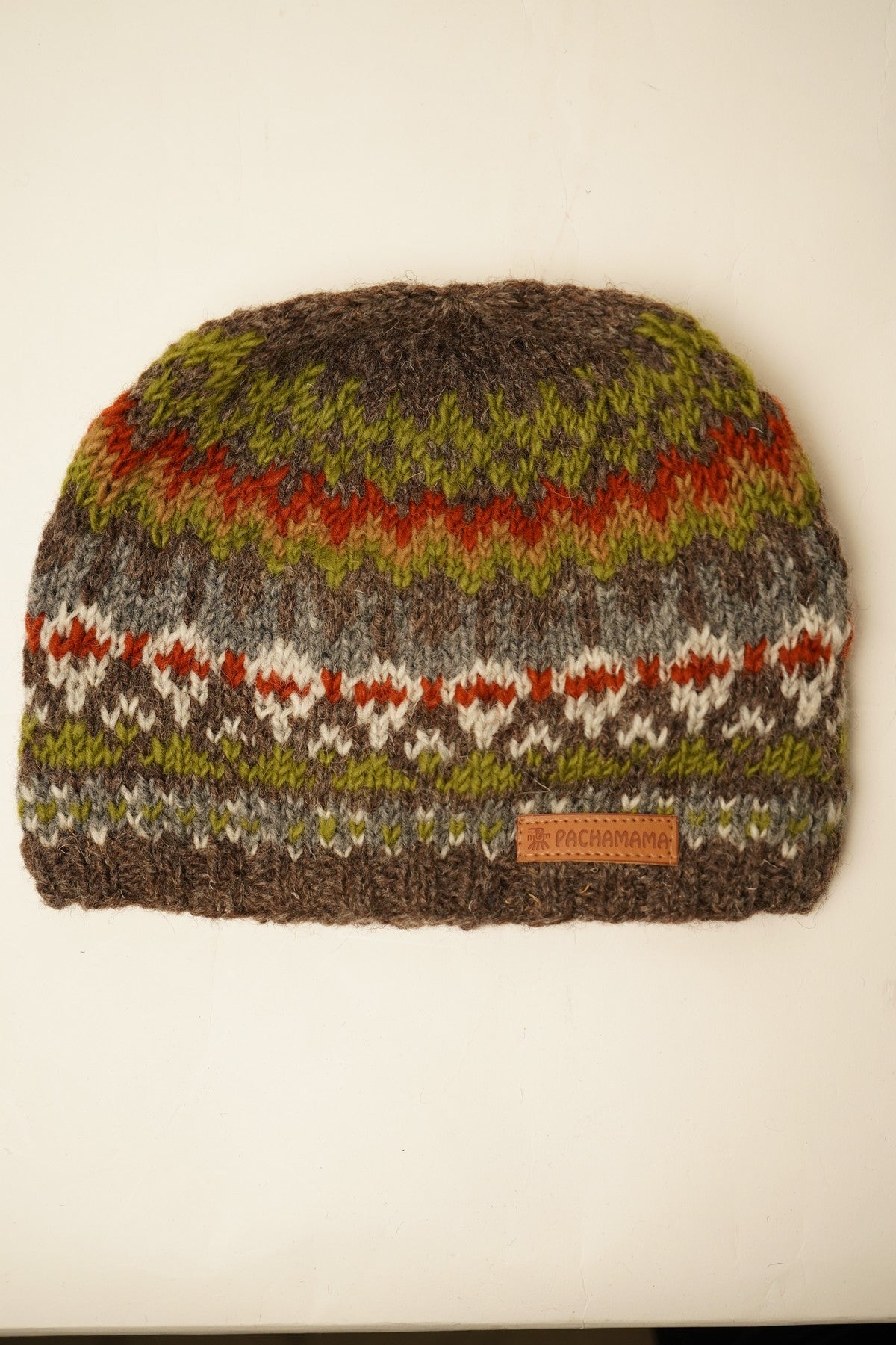 Pachamama Mens Westport Beanie Earth, Hand Knitted, Fleece Lined Forehead, Wool