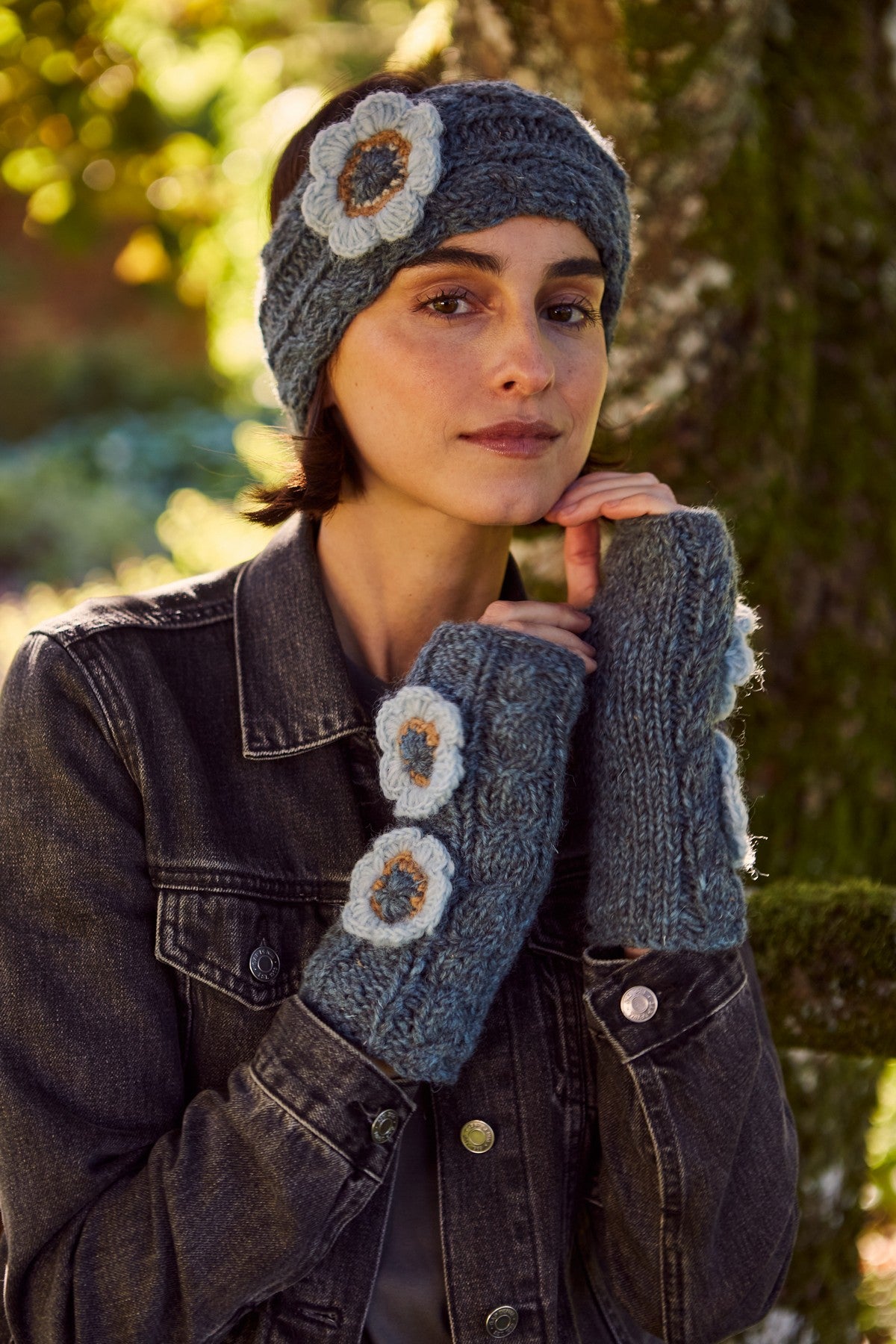 Pachamama Sorrento Flower Headband, 100% Wool Outer, Hand Made , Lined, Teal