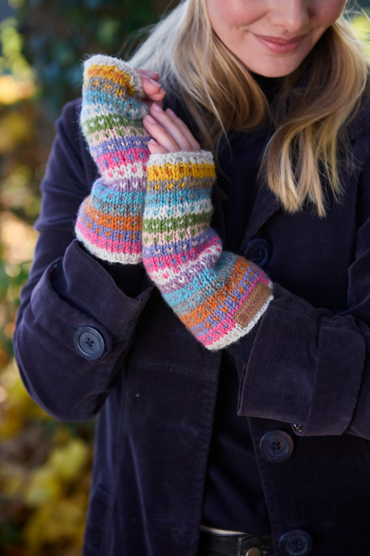 Pachamama Villarica Handwarmer, Hand Knitted, Lined, Wool, Multicoloured