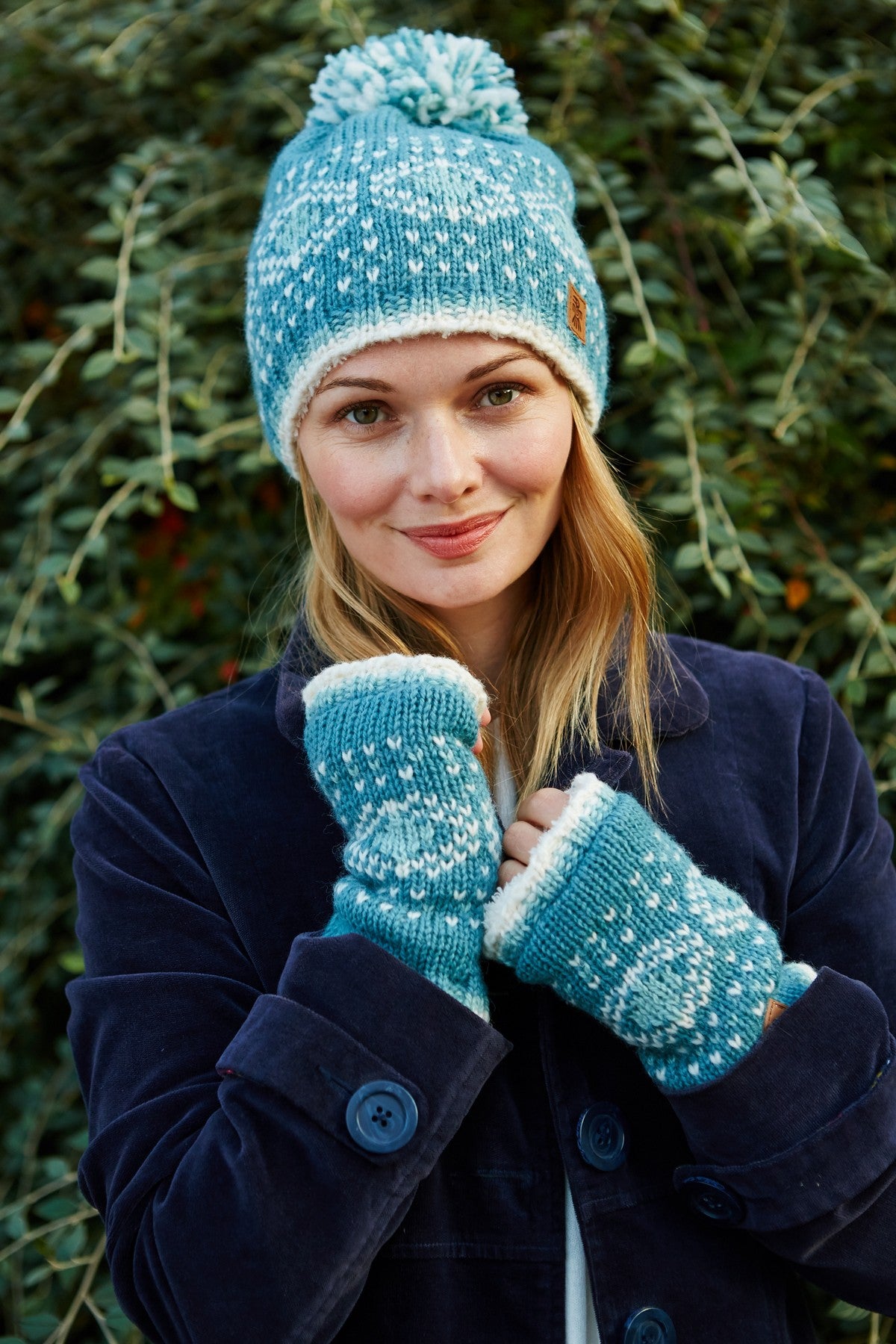 Pachamama Pentle Bay Bobble Beanie, Hand Knitted, Sherpa Fleece Lined, Wool
