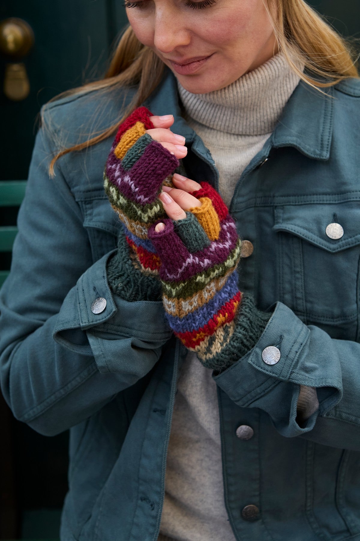 Pachamama Elveden Fingerless Gloves, Hand Knitted, Unlined, 100% Wool