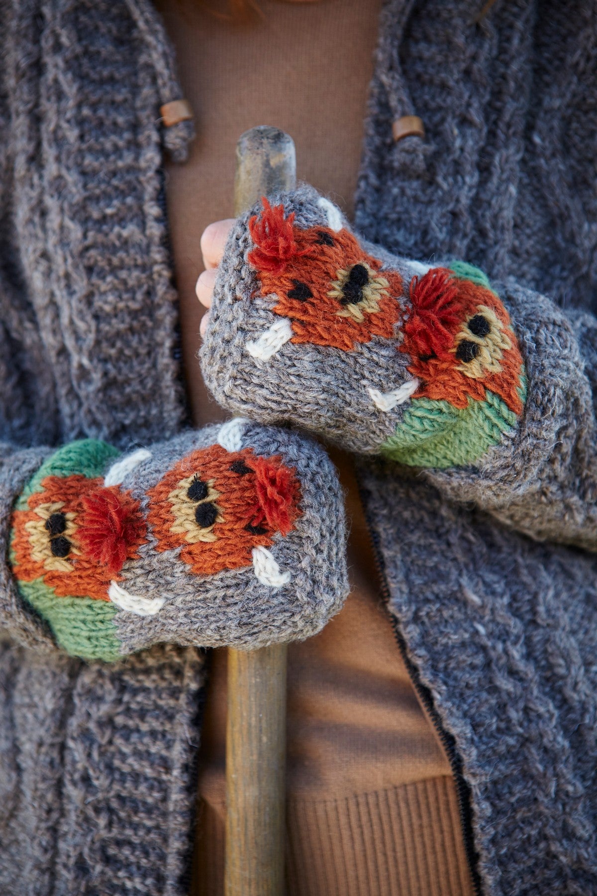 Pachamama Herd Of Highland Cow Handwarmers, Hand Made, Lined, 100% Wool Outer