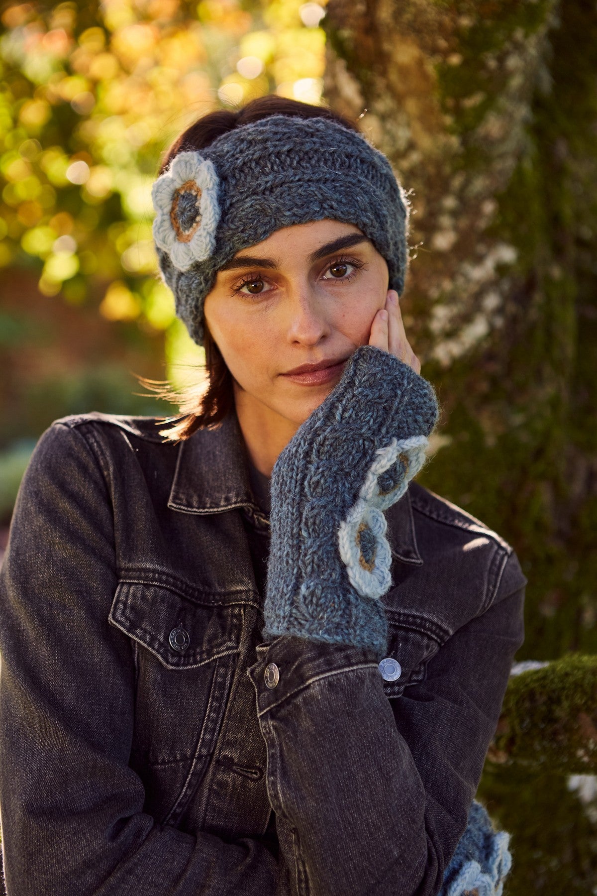 Pachamama Sorrento Flower Headband, 100% Wool Outer, Hand Made , Lined, Teal