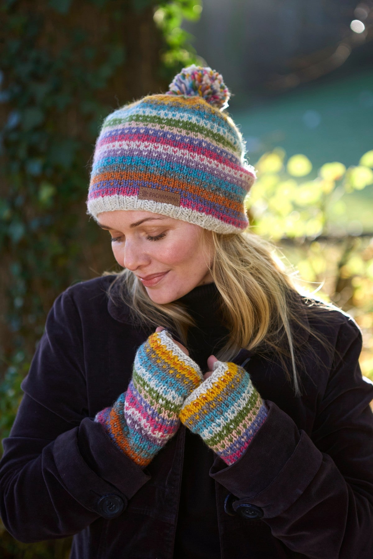 Pachamama Villarica Handwarmer, Hand Knitted, Lined, Wool, Multicoloured
