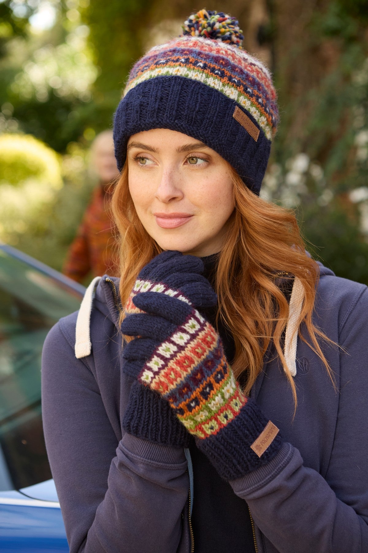 Pachamama Colorado Roll Back Bobble Beanie, Hand Knitted, Lined Headband, Wool