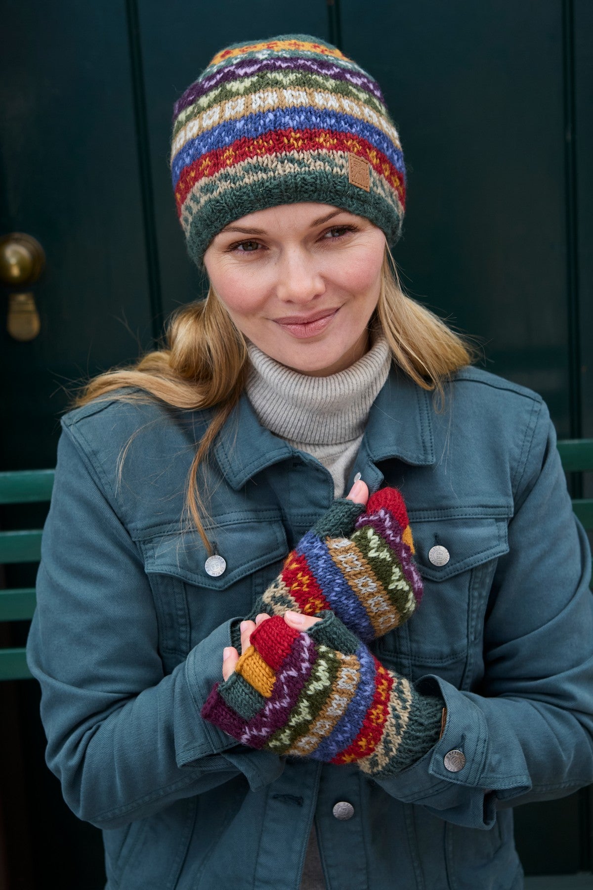 Pachamama Elveden Fingerless Gloves, Hand Knitted, Unlined, 100% Wool