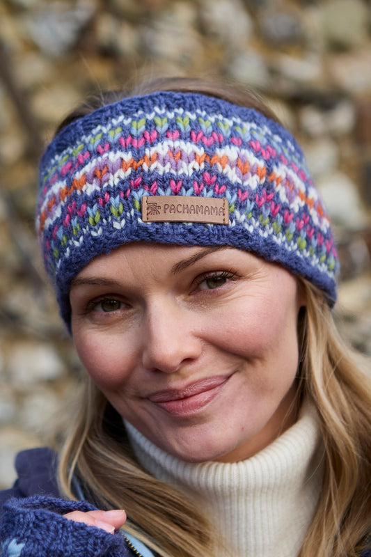 Pachamama Killarney Headband, 100% Pure Merino Wool , Hand Made , Unlined, Denim