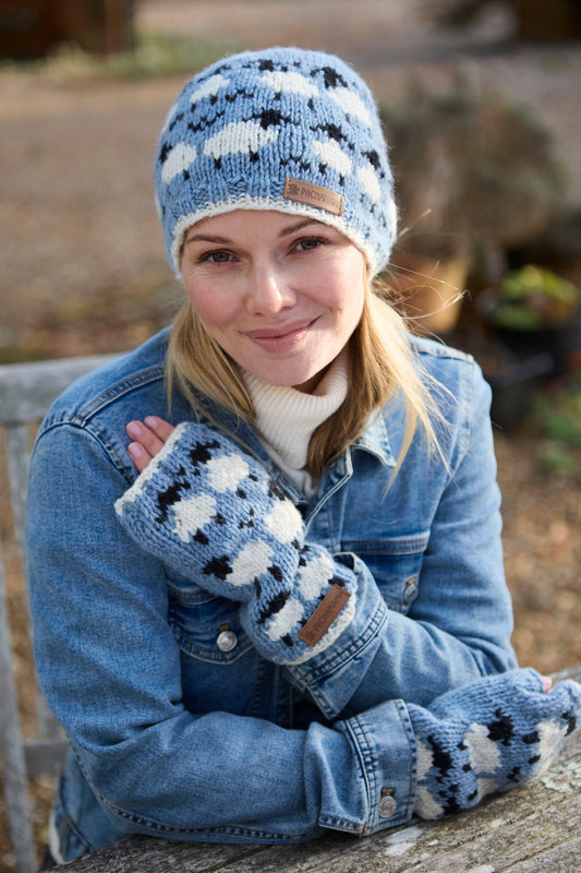 Pachamama Sheep Handwarmers, Hand Made, 100% Pure Soft Merino Wool , Blue