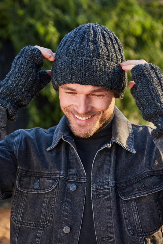 Pachamama Mens Shetland Roll Back Beanie, Hand Knitted, Fleece Lined, Wool Outer
