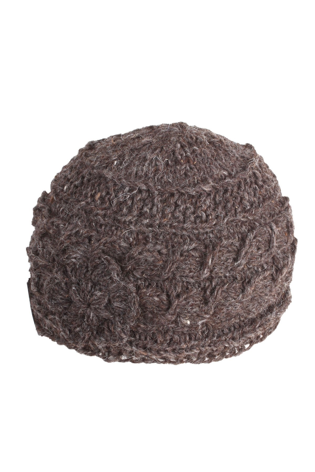 Pachamama Chamonix Flower Beanie, Hand Knitted, Wool, Bark, Crocheted Flower