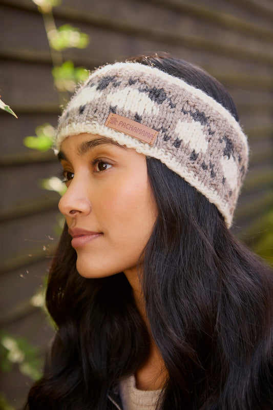 Pachamama Sheep Headband, 100% Soft Pure Merino Wool , Hand Made , Mushroom