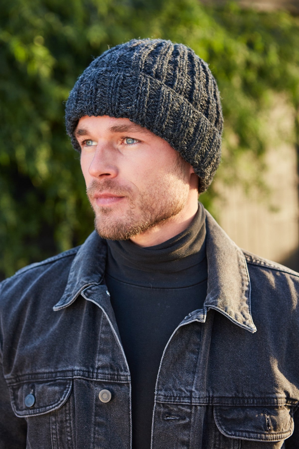 Pachamama Mens Shetland Roll Back Beanie, Hand Knitted, Fleece Lined, Wool Outer