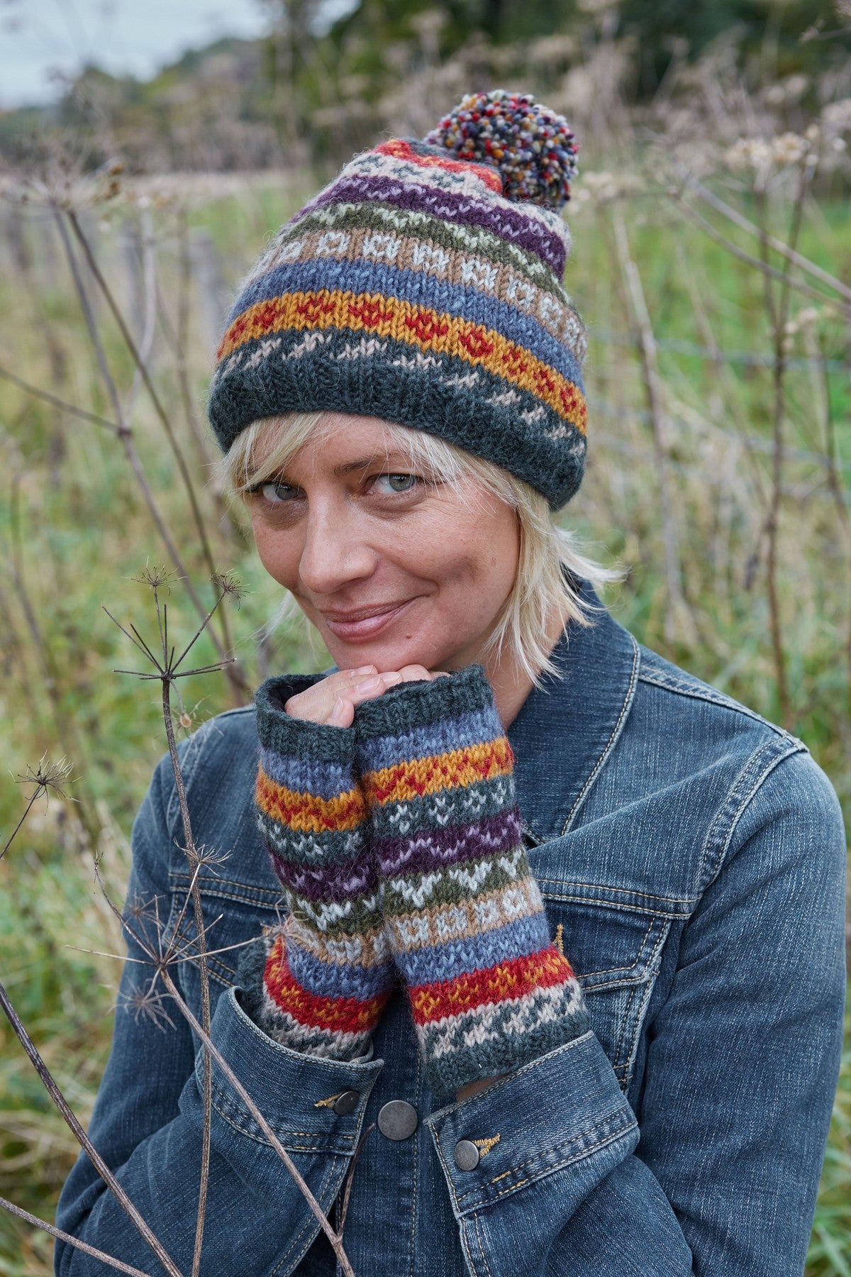 Pachamama Elveden Handwarmer, Hand Knitted, Lined, Wool, Fairisle Multicoloured