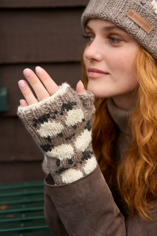 Pachamama Sheep Handwarmers, Hand Made, 100% Pure Soft Merino Wool , Mushroom