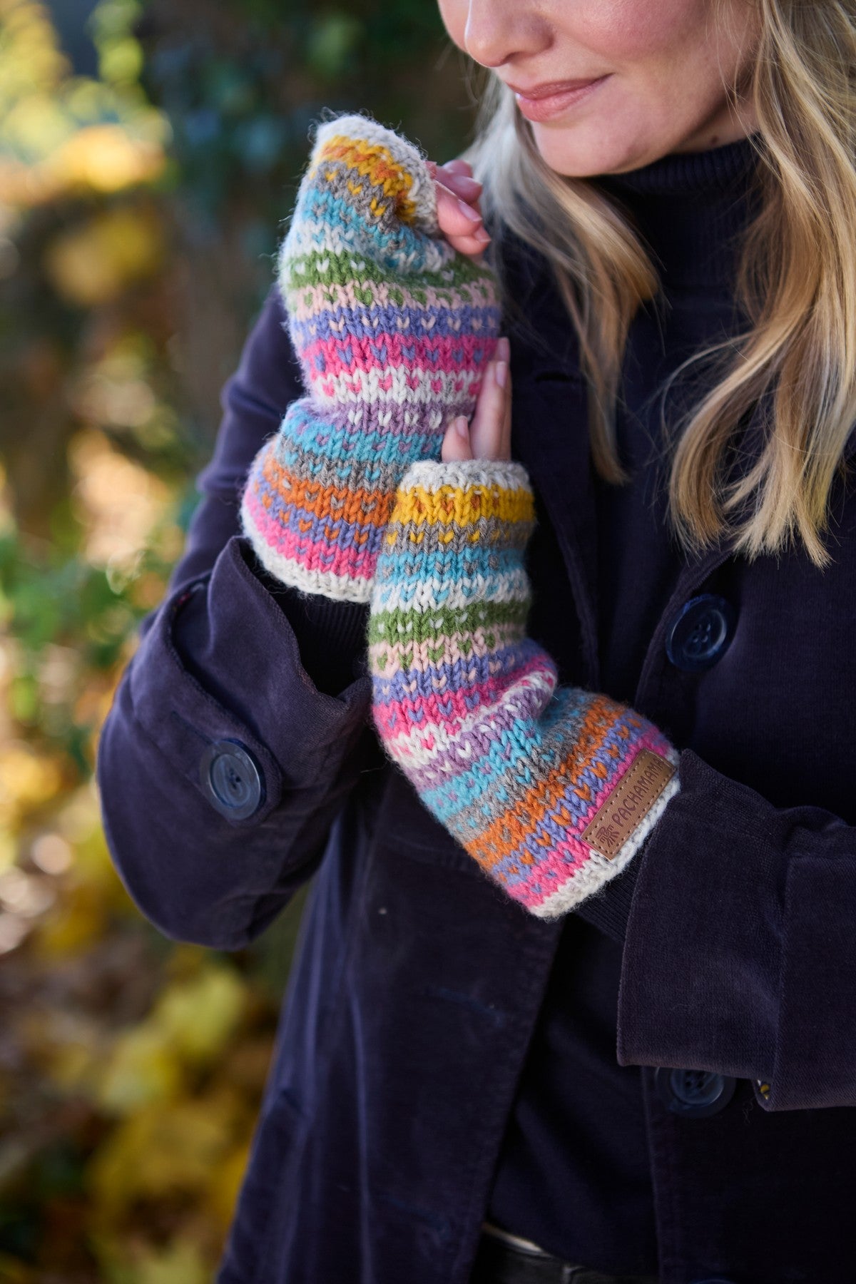 Pachamama Villarica Handwarmer, Hand Knitted, Lined, Wool, Multicoloured