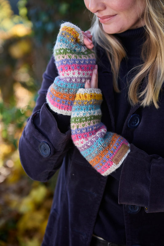 Pachamama Villarica Handwarmer, Hand Knitted, Lined, Wool, Multicoloured