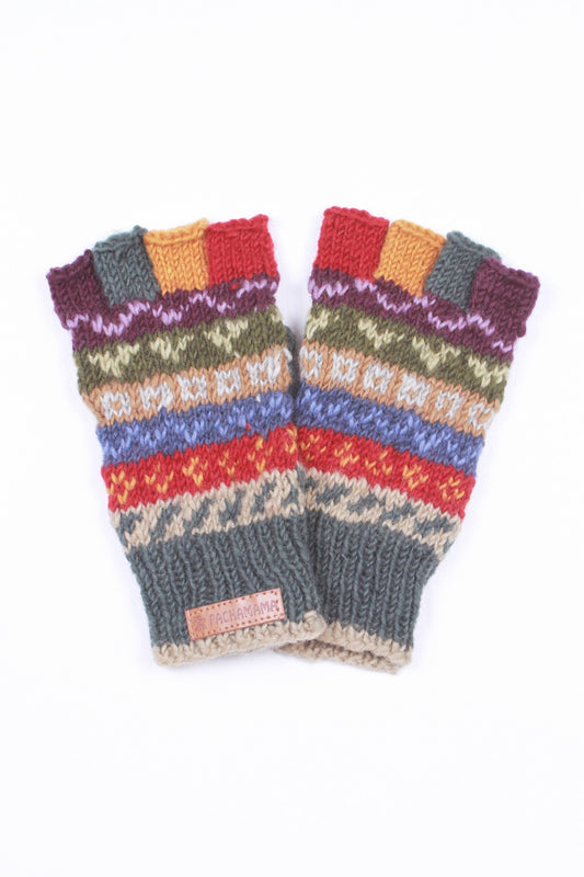 Pachamama Elveden Fingerless Gloves, Hand Knitted, Unlined, 100% Wool