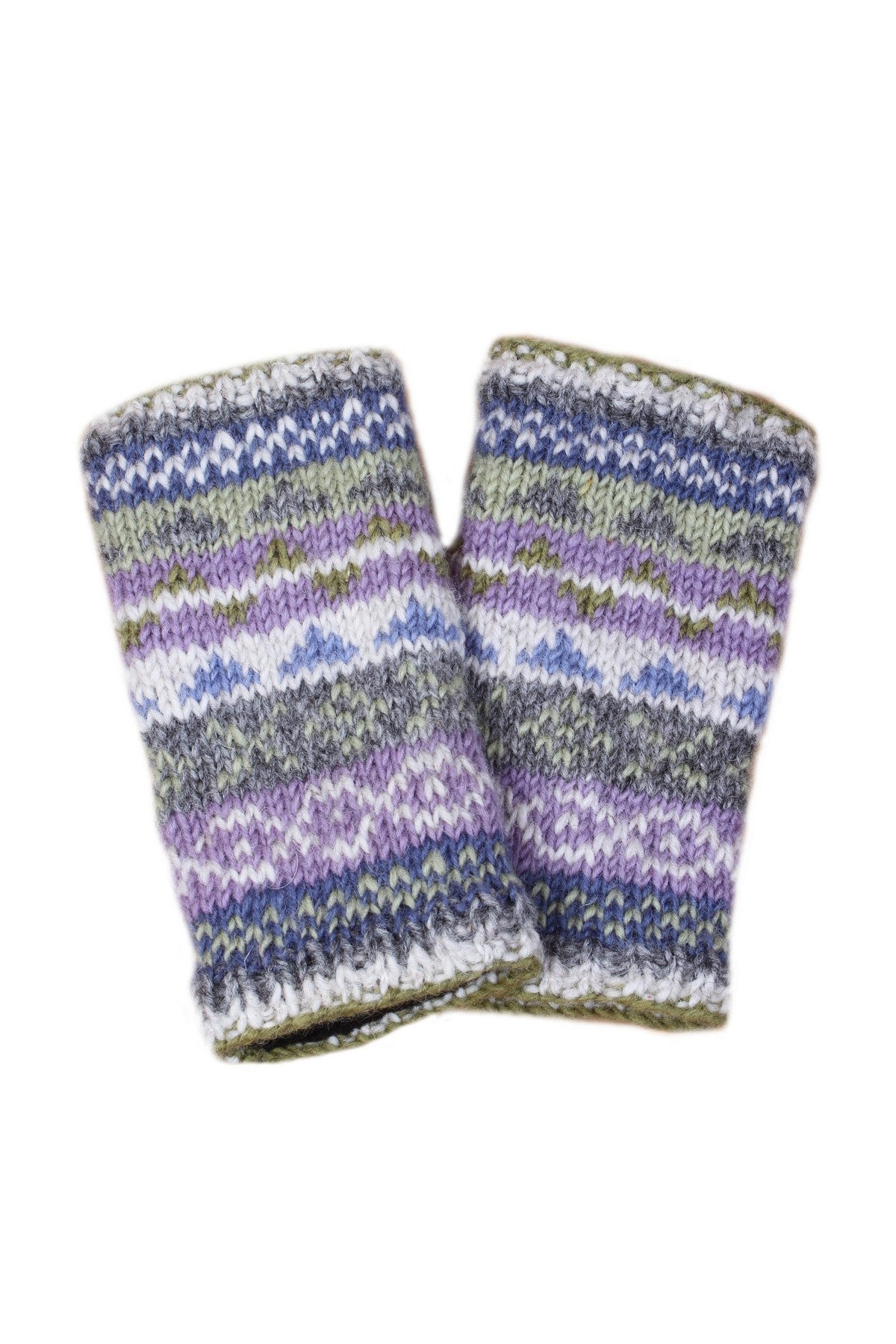 Pachamama Classic Fairisle Handwarmer, Hand Knitted, Lined, Fine Wool, Olive