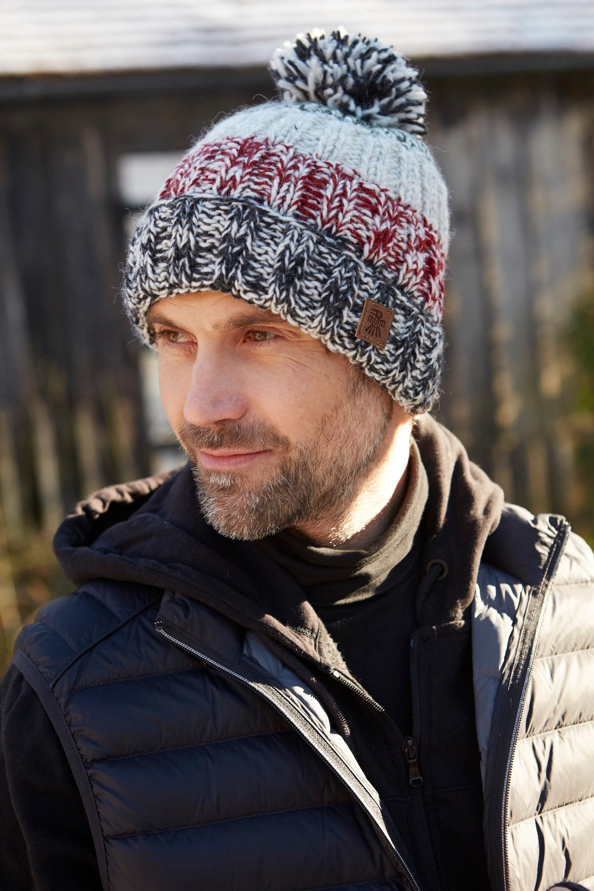 Pachamama Mens Bruges Bobble Beanie, Hand Knitted, Fleece Lined