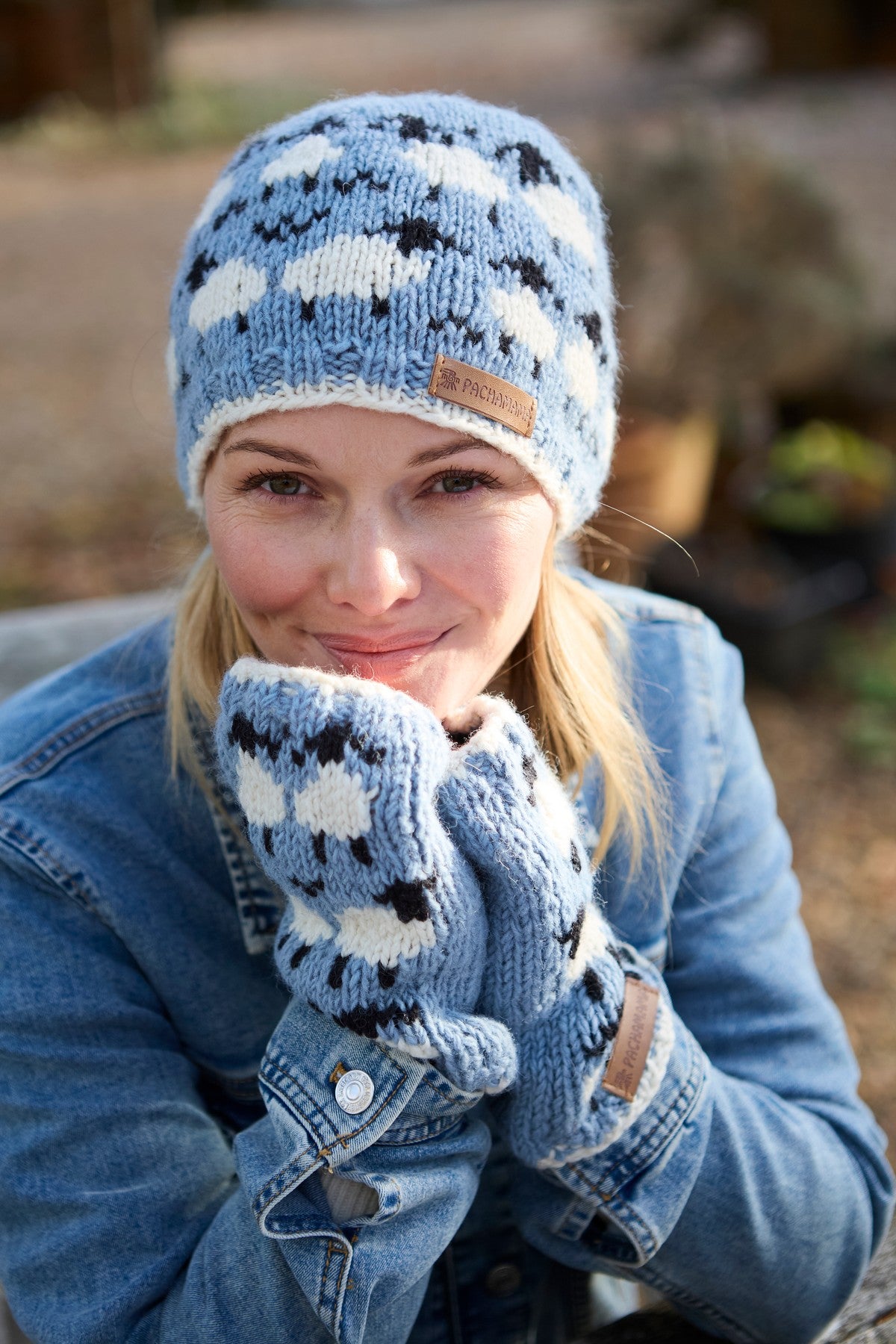 Pachamama Sheep Beanie, Blue, Hand Knitted, 100% Pure Merino Wool, Unlined