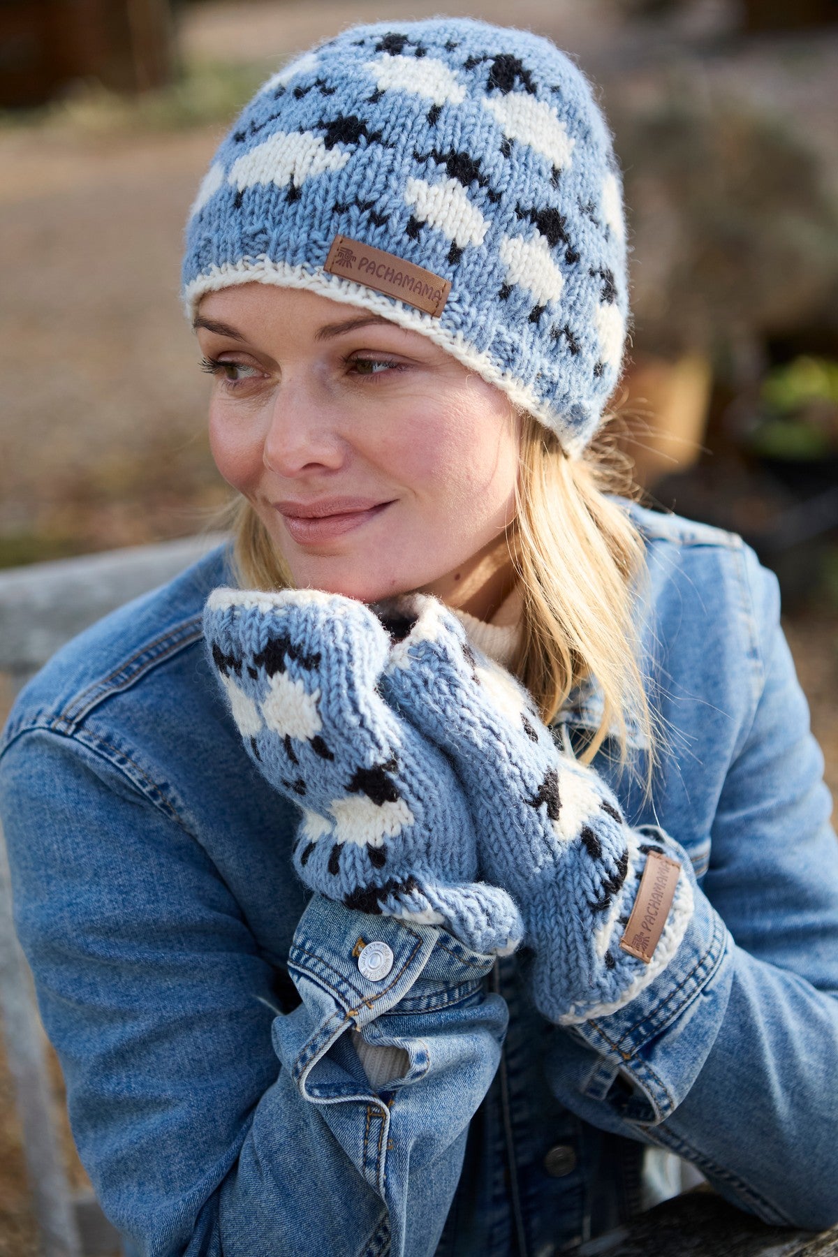 Pachamama Sheep Beanie, Blue, Hand Knitted, 100% Pure Merino Wool, Unlined