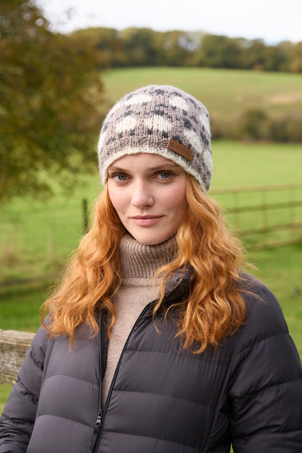 Pachamama Sheep Beanie, Mushroom, Hand Knitted, 100% Pure Merino Wool, Unlined
