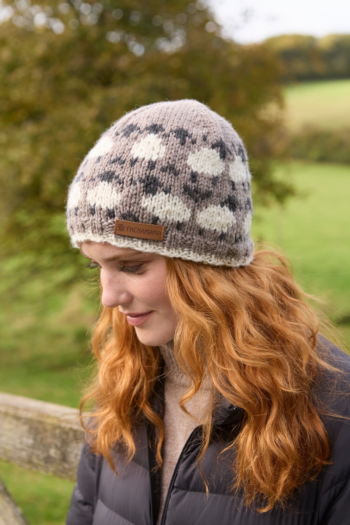 Pachamama Sheep Beanie, Mushroom, Hand Knitted, 100% Pure Merino Wool, Unlined
