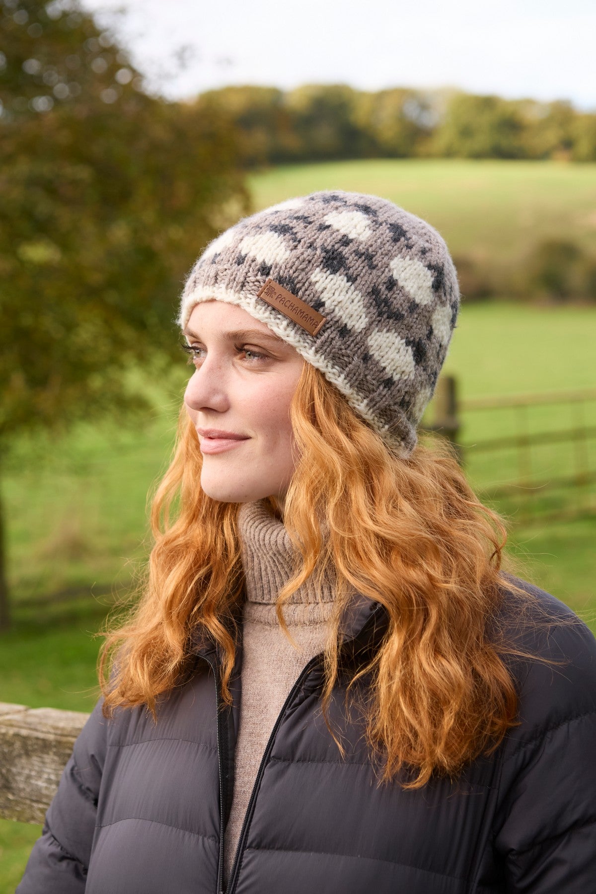 Pachamama Sheep Beanie, Mushroom, Hand Knitted, 100% Pure Merino Wool, Unlined