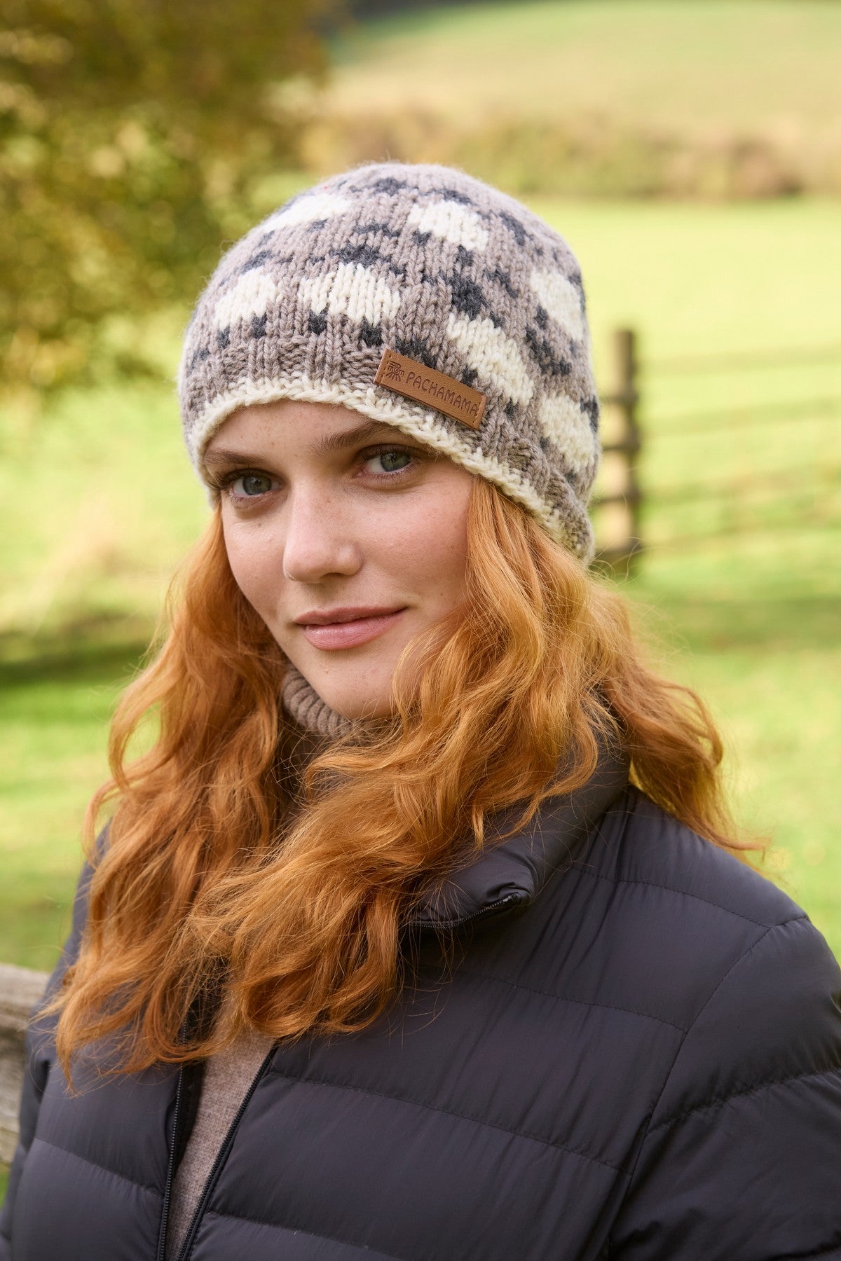 Pachamama Sheep Beanie, Mushroom, Hand Knitted, 100% Pure Merino Wool, Unlined