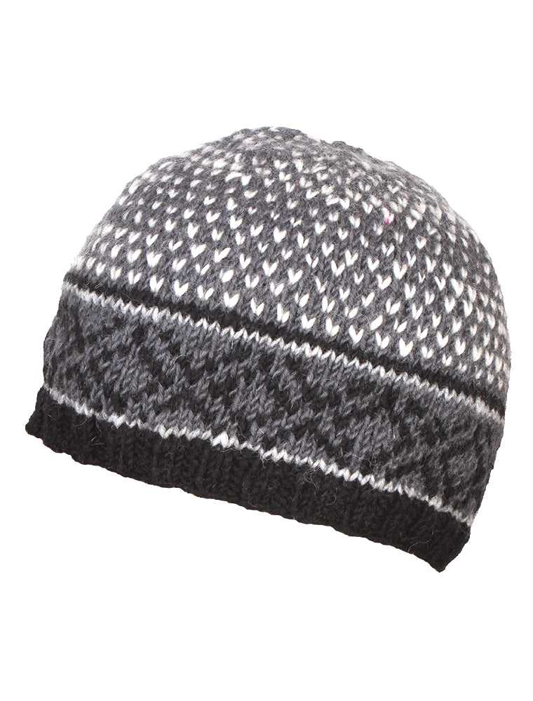 Pachamama Mens Tromso Beanie, Hand Knitted, Fleece Lined Forehead, Wool Outer, Charcoal