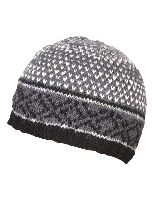 Pachamama Mens Tromso Beanie, Hand Knitted, Fleece Lined Forehead, Wool Outer, Charcoal