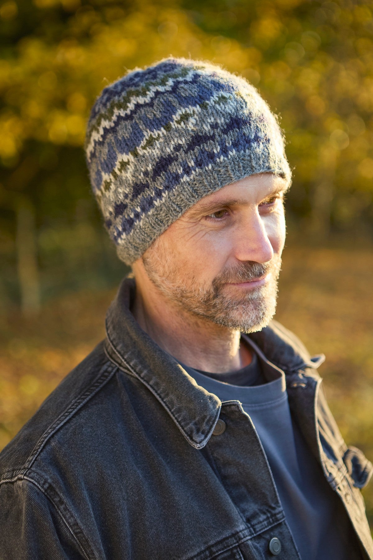Pachamama Mens Westport Beanie Blue, Hand Knitted, Fleece Lined Forehead, Wool