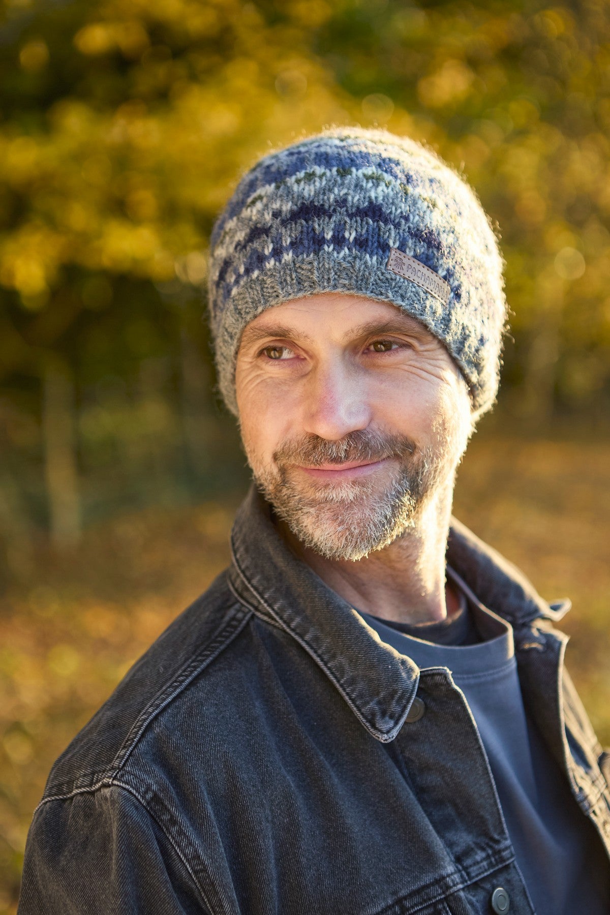 Pachamama Mens Westport Beanie Blue, Hand Knitted, Fleece Lined Forehead, Wool