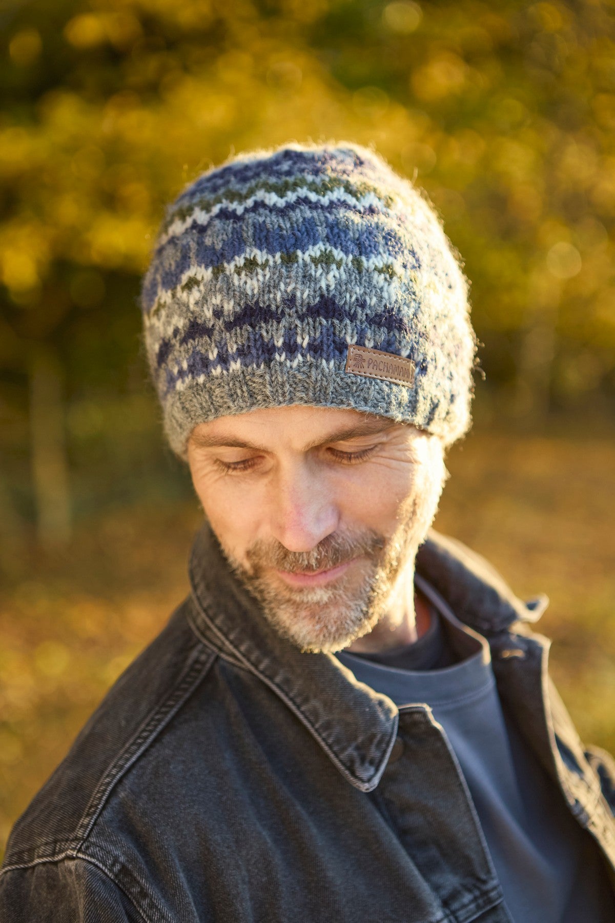 Pachamama Mens Westport Beanie Blue, Hand Knitted, Fleece Lined Forehead, Wool