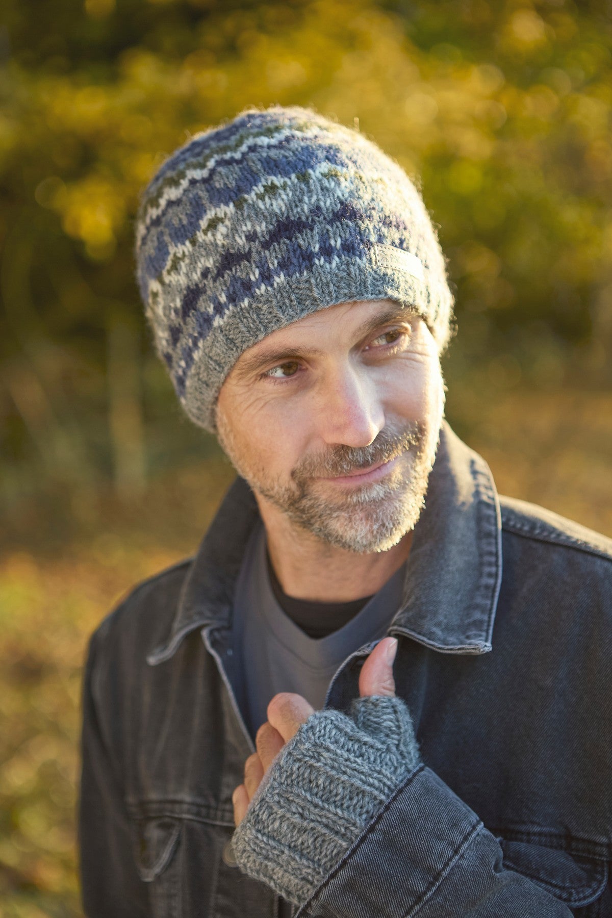 Pachamama Mens Westport Beanie Blue, Hand Knitted, Fleece Lined Forehead, Wool