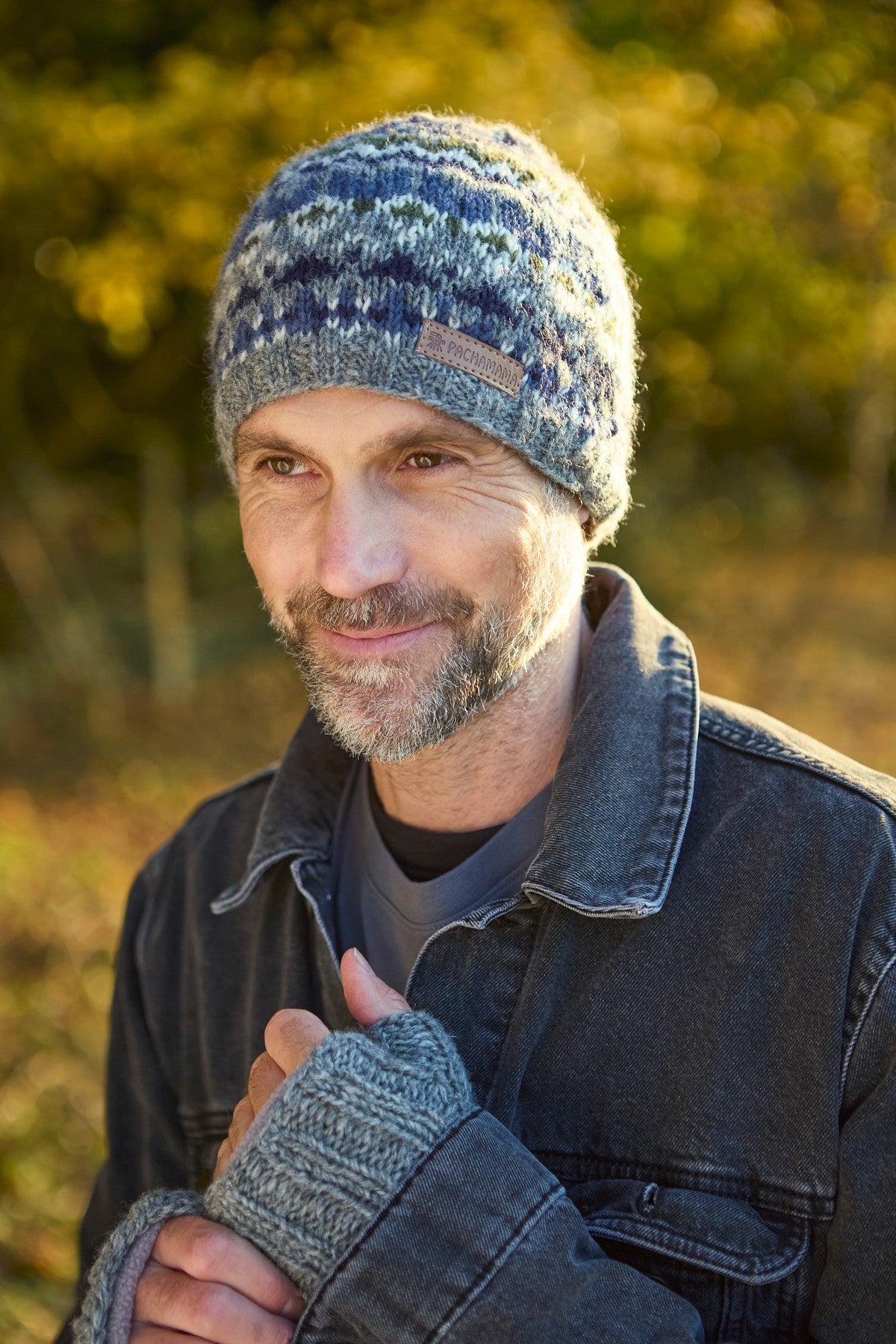 Pachamama Mens Westport Beanie Blue, Hand Knitted, Fleece Lined Forehead, Wool