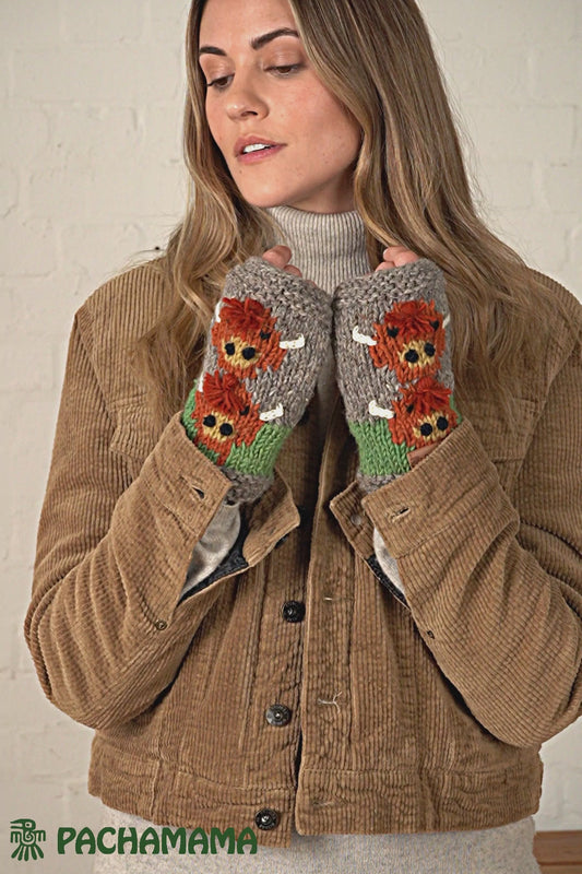 Pachamama Herd Of Highland Cow Handwarmers, Hand Made, Lined, 100% Wool Outer