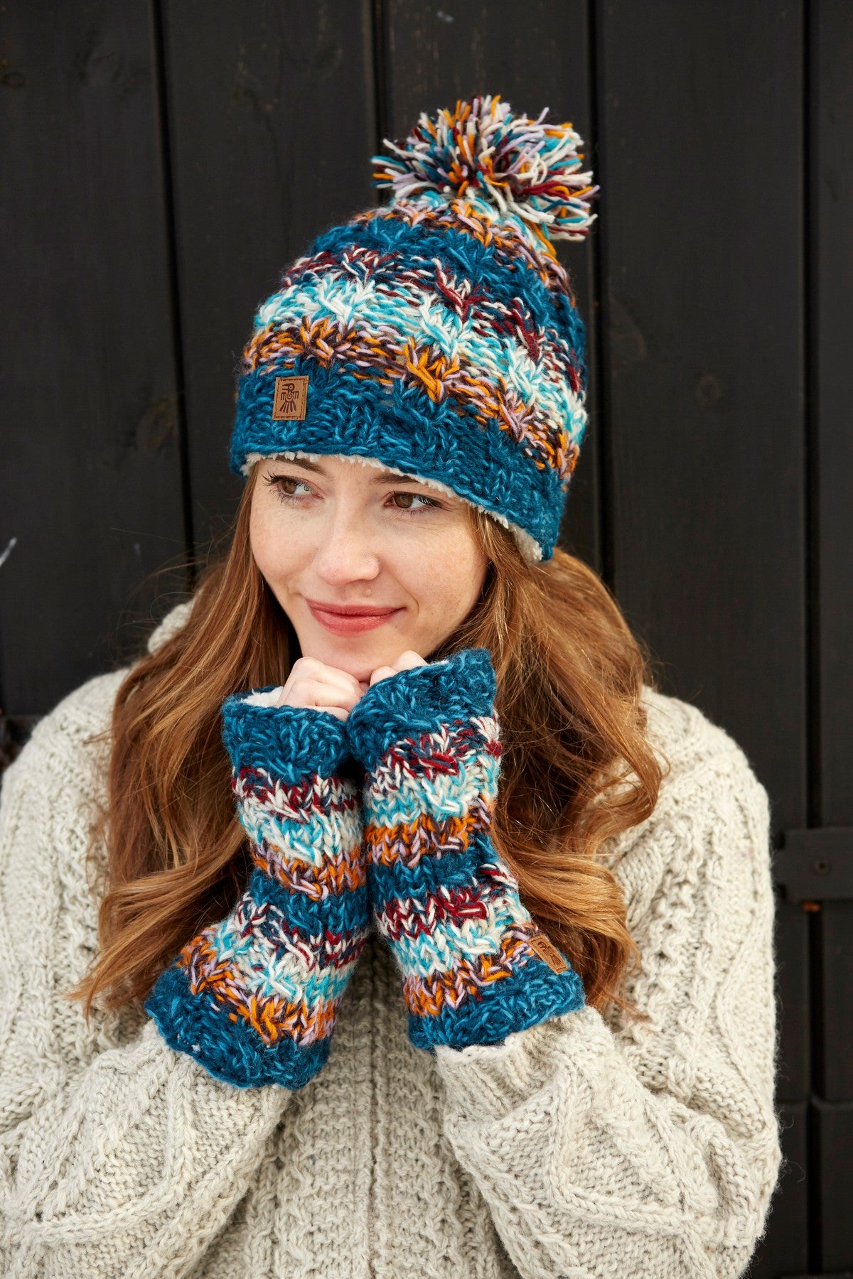 Pachamama Utrecht Handwarmer, Blues, Hand Knitted, Wool, Fair Trade Sourced