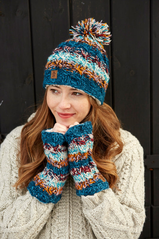 Pachamama Utrecht Handwarmer, Blues, Hand Knitted, Wool, Fair Trade Sourced