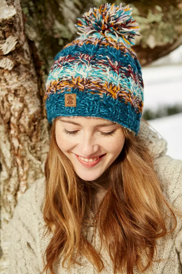 Pachamama Utrecht Bobble Beanie, Hand Knitted, Fair Trade Sourced, 100% Wool