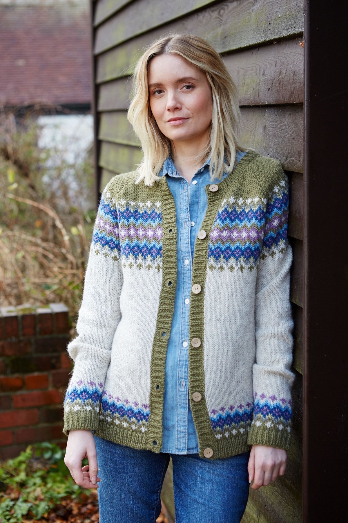 Pachamama Elgin Cardigan in Olive, Hand Knitted, Fair Trade Sourced