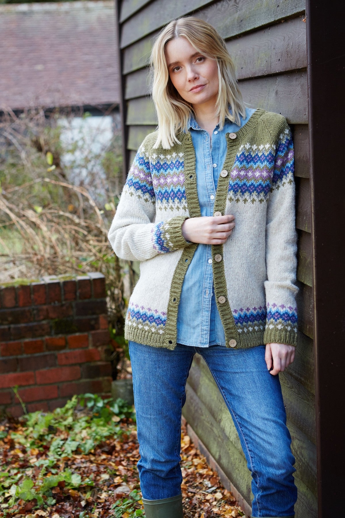 Pachamama Elgin Cardigan in Olive, Hand Knitted, Fair Trade Sourced